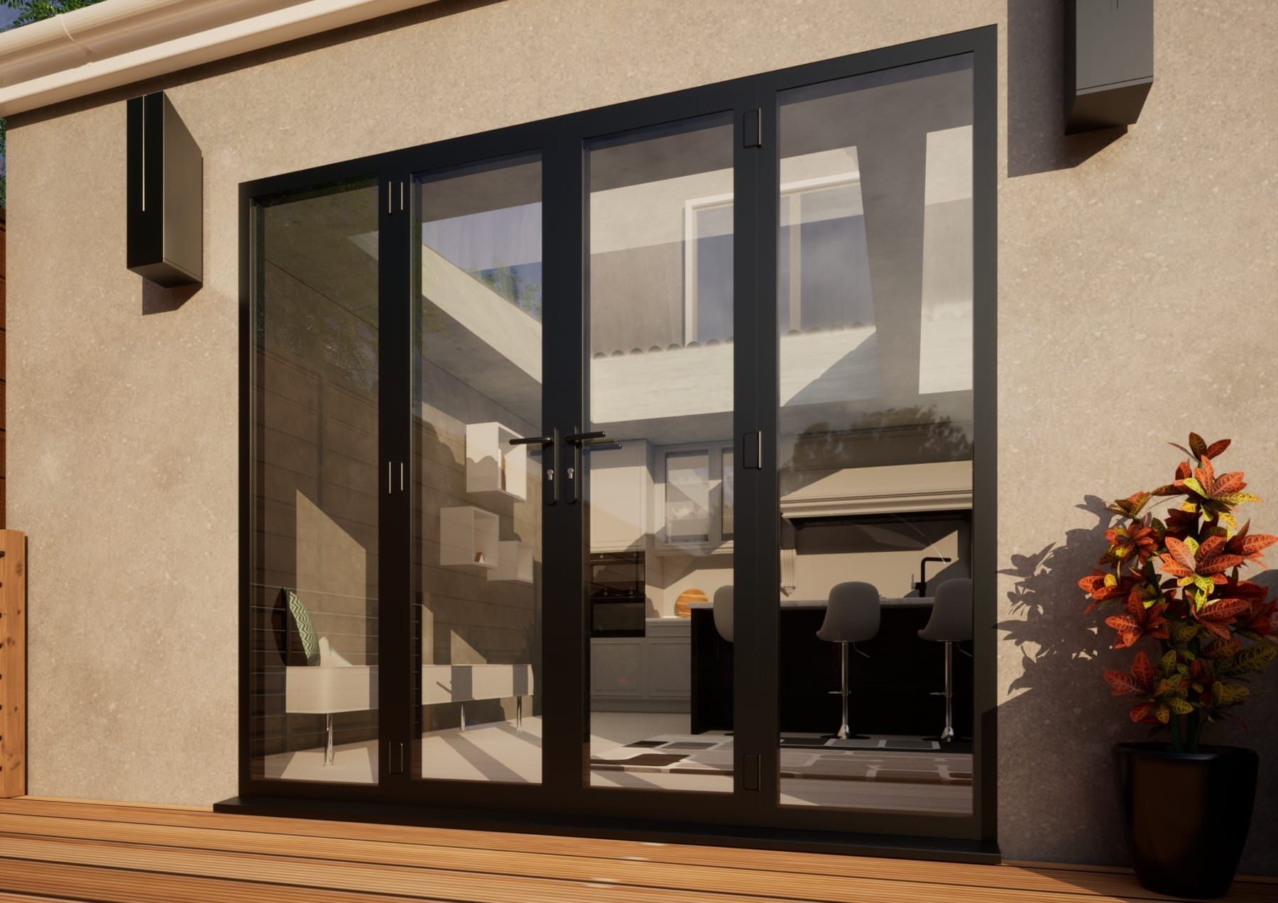 Aluminium French Door - 1200mm Anthracite Grey Open Out - 2x 600mm Sidescreens