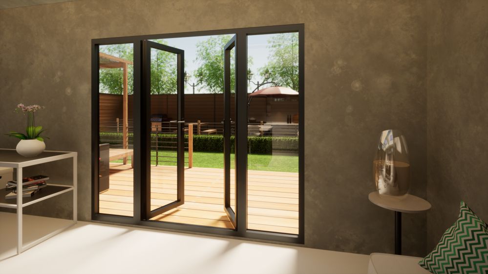 Aluminium French Door - 1200mm Anthracite Grey Open Out - 2x 600mm Sidescreens