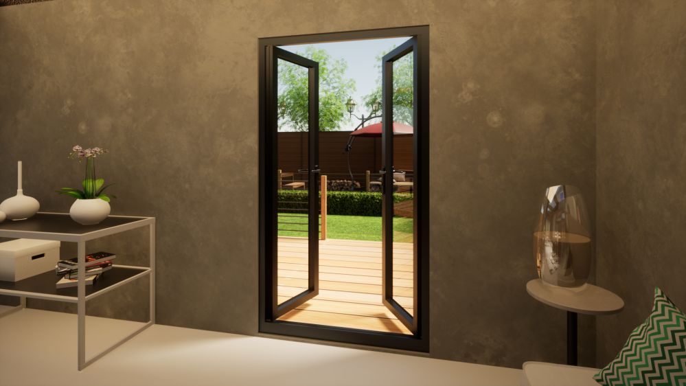 Aluminium French Door - 1200mm Anthracite Grey - Open Out