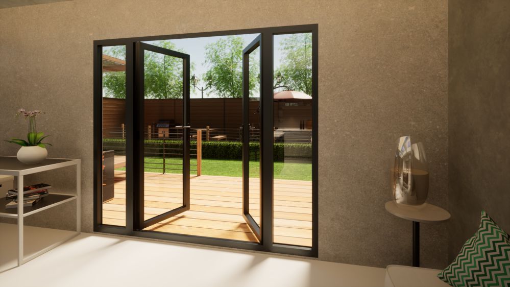 Aluminium French Door - 1500mm Anthracite Grey Open Out - 2x 450mm Sidescreens