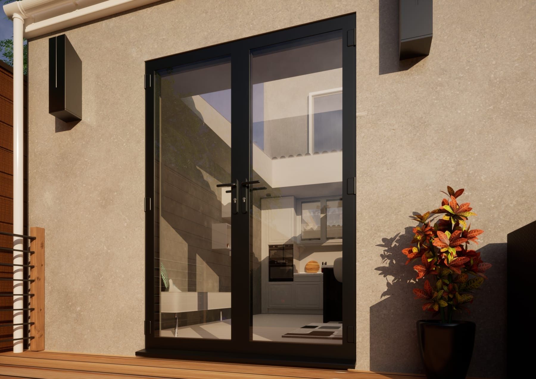 Aluminium French Door - 1500mm Anthracite Grey - Open Out