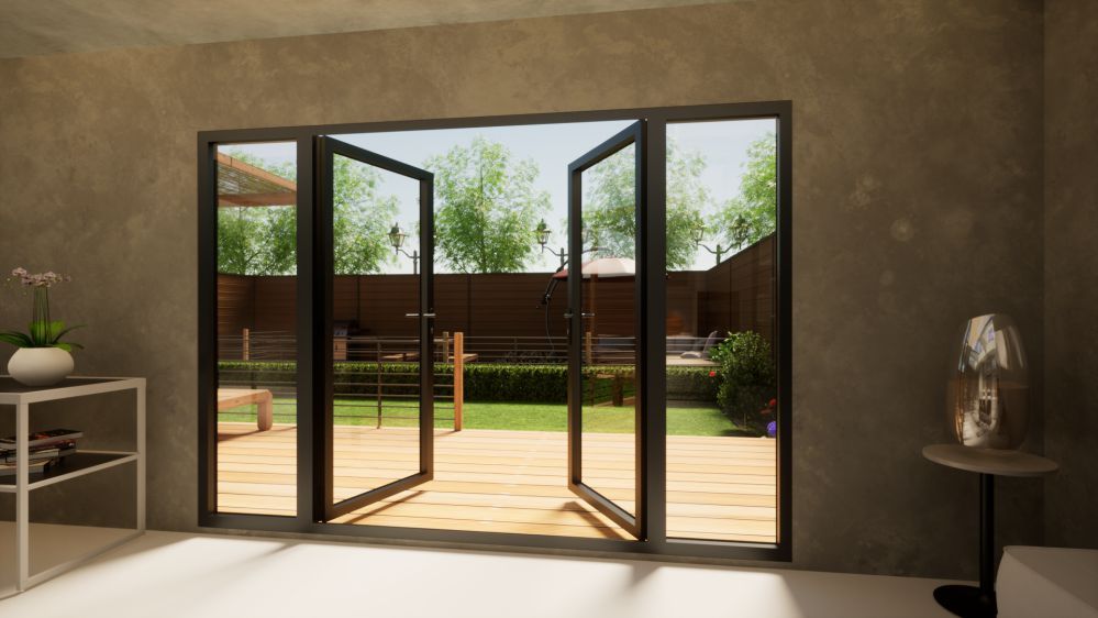 Aluminium French Door - 1800mm Anthracite Grey Open Out - 2x 600mm Sidescreens