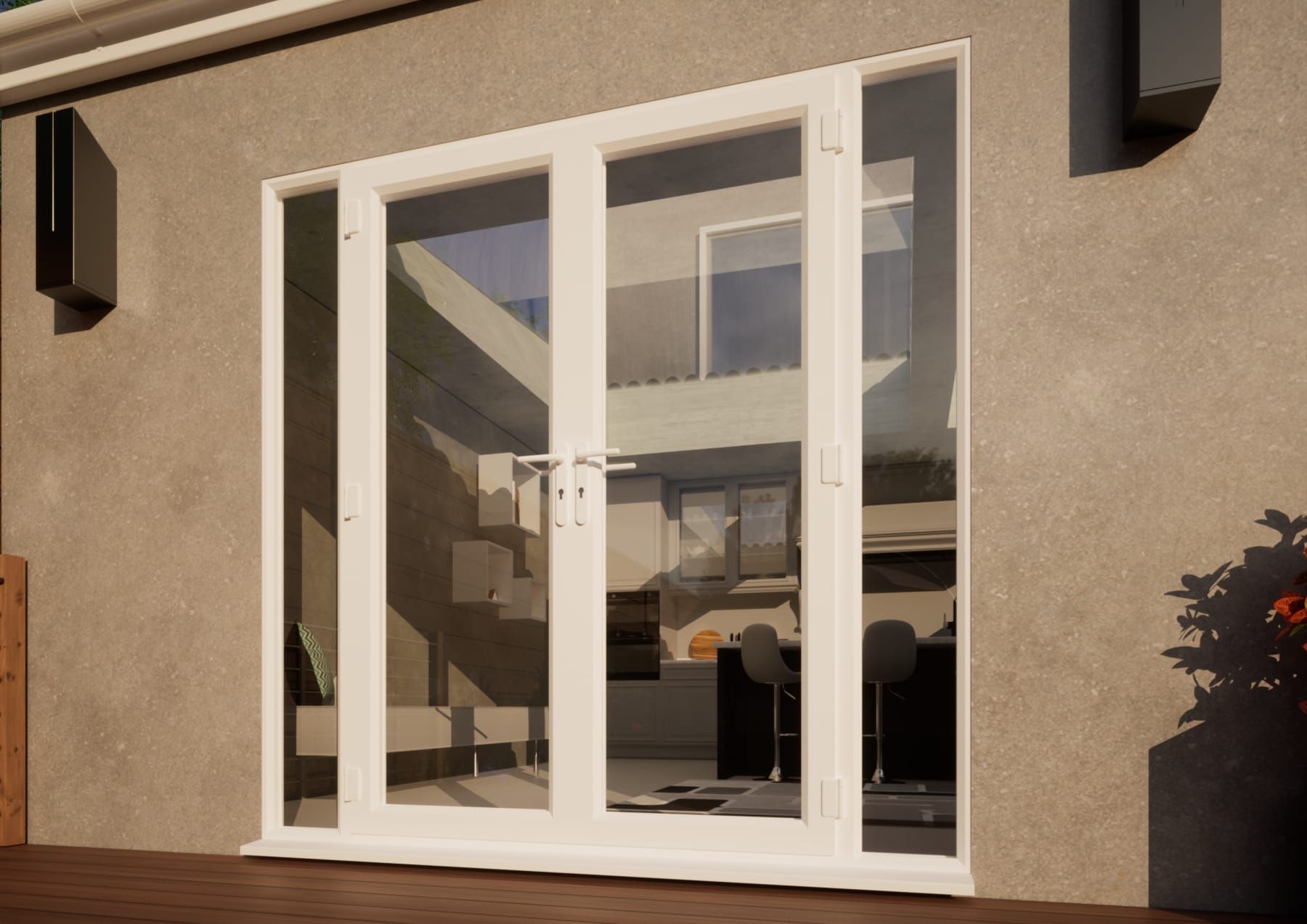 PVC French Door - 1500mm White Open Out - 2x 300mm Sidescreens