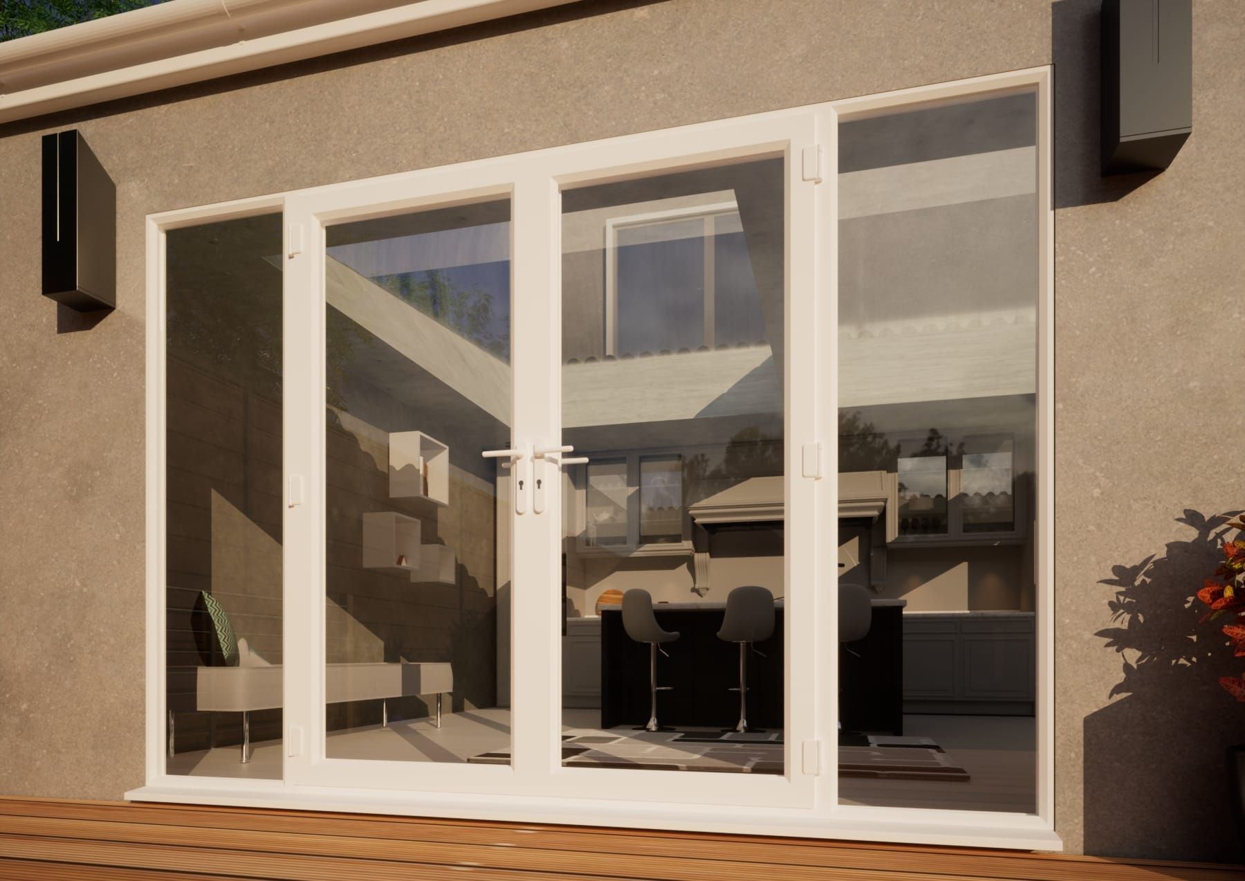 PVC French Door - 1800mm White Open Out - 2x 600mm Sidescreens