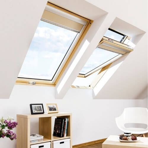 Pine Wood Centre Pivot Roof Window - 550mm x 980mm Sound Reducing Natural Pine
