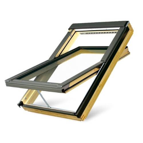 Pine Wood Electric Centre Pivot Roof Window - 1340mm x 980mm Double Glazed Natural Pine