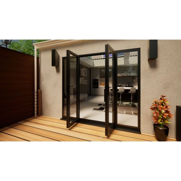 Aluminium French Door Part Q Compliant - 1200mm Anthracite Grey Open Out - 2x 600mm Sidescreens
