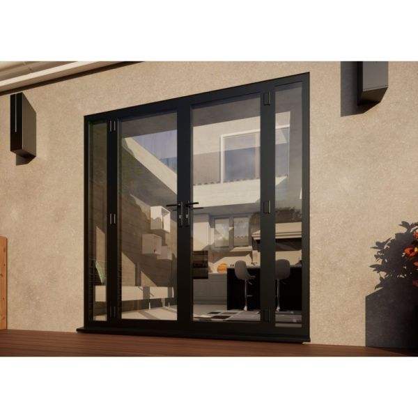 Aluminium French Door Part Q Compliant - 1500mm Anthracite Grey Open Out - 2x 300mm Sidescreens