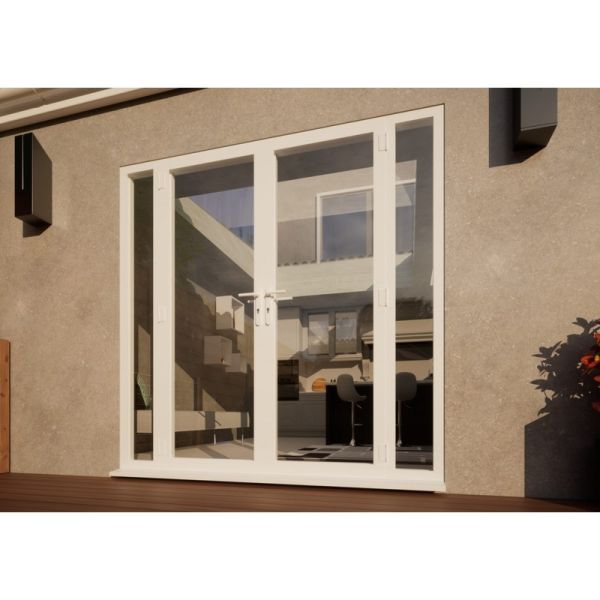 Aluminium French Door - 1500mm White Open Out - 2x 300mm Sidescreens