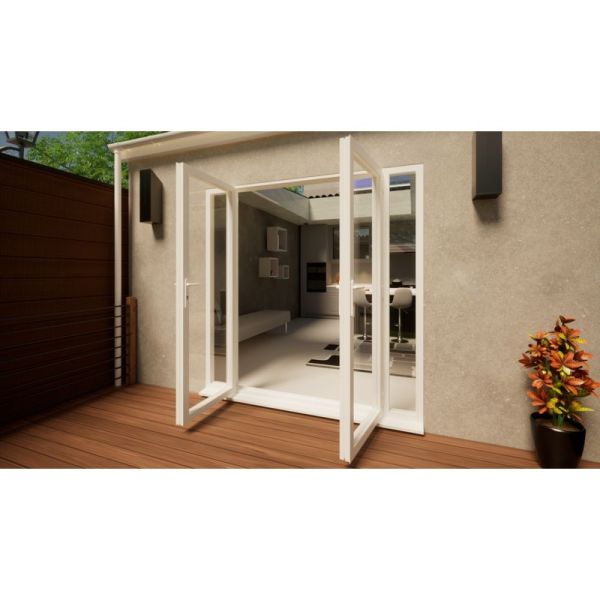 Aluminium French Door - 1500mm White Open Out - 2x 300mm Sidescreens