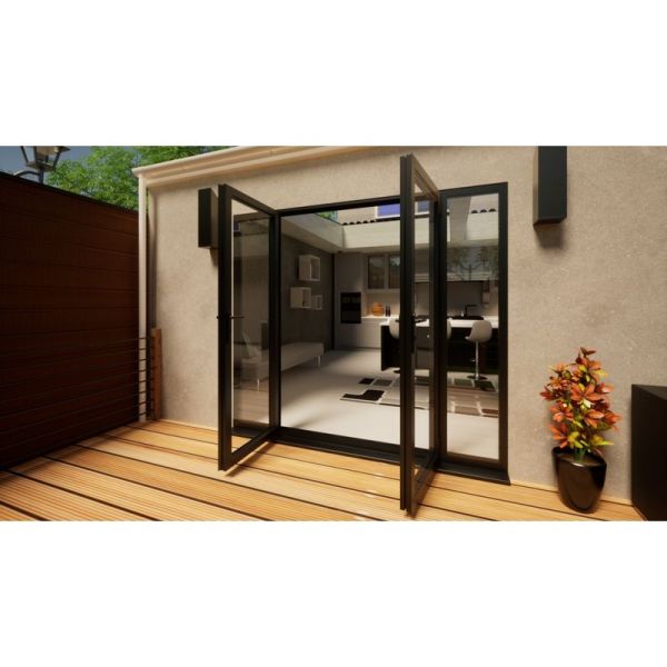 Aluminium French Door Part Q Compliant - 1500mm Anthracite Grey Open Out - 2x 450mm Sidescreens
