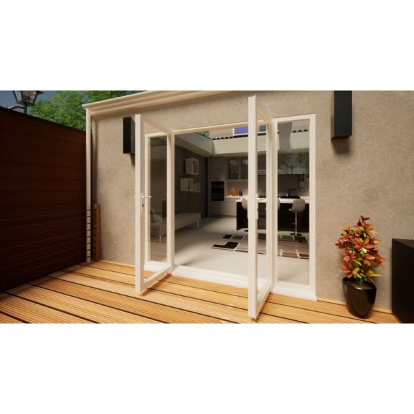 Aluminium French Door Part Q Compliant - 1500mm White Open Out - 2x 450mm Sidescreens