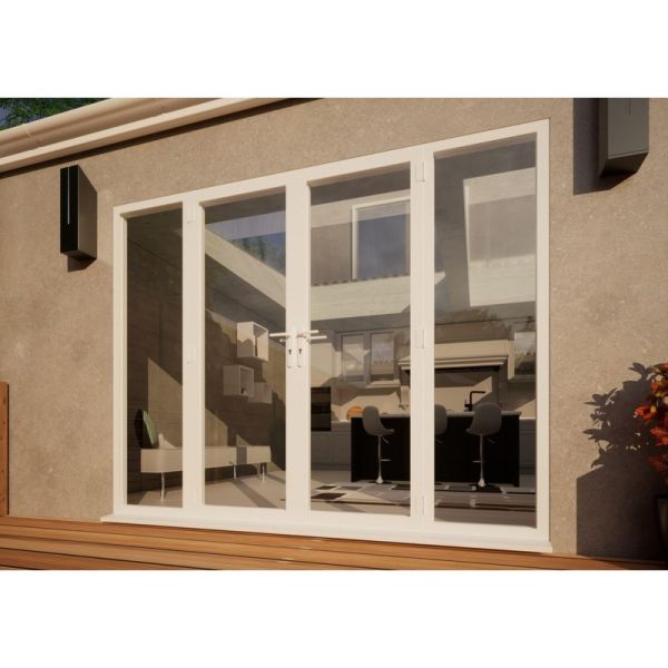 Aluminium French Door - 1500mm White Open Out - 2x 600mm Sidescreens