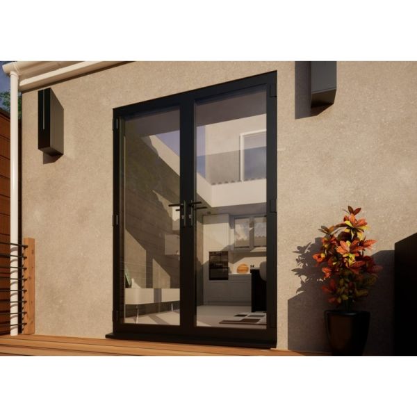 Aluminium French Door Part Q Compliant - 1500mm Anthracite Grey - Open Out