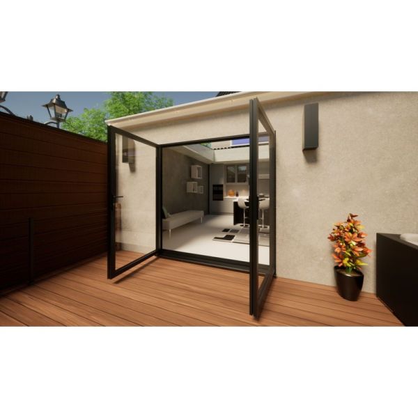 Aluminium French Door Part Q Compliant - 2100mm Anthracite Grey - Open Out