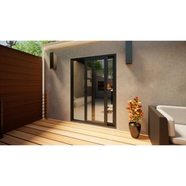 Aluminium Sliding Door Part Q Compliant - 1500mm Grey - Left Hand Slide & Right Hand Fixed
