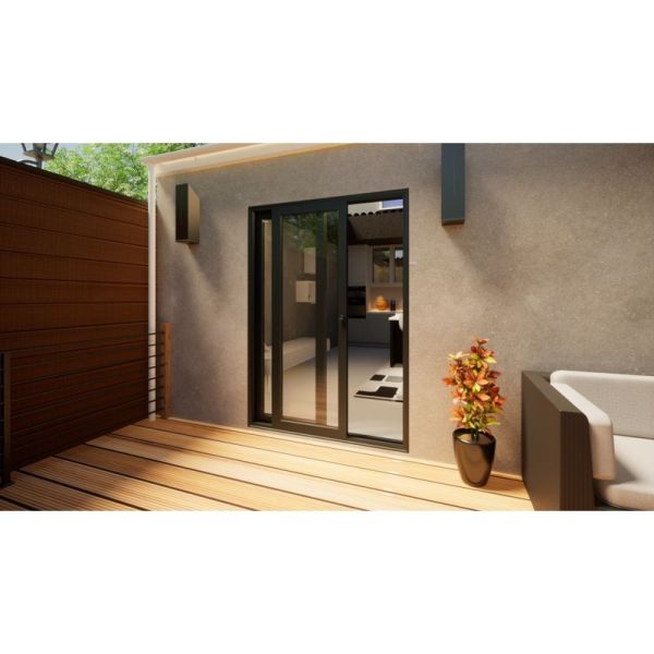 Aluminium Sliding Door Part Q Compliant - 1500mm Grey - Right Hand Slide & Left Hand Fixed
