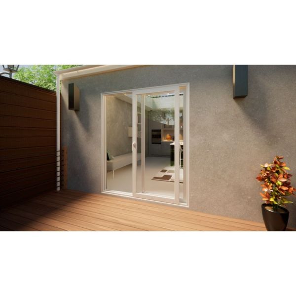 Aluminium Sliding Door Part Q Compliant - 1800mm White - Left Hand Slide & Right Hand Fixed