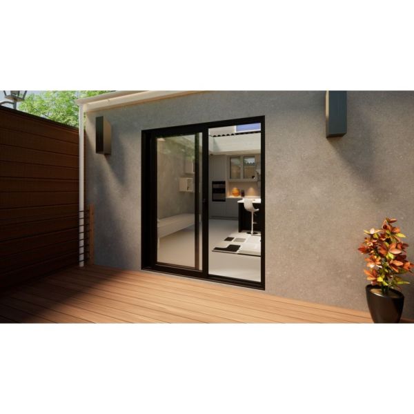 Aluminium Sliding Door Part Q Compliant - 1800mm Black - Right Hand Slide & Left Hand Fixed