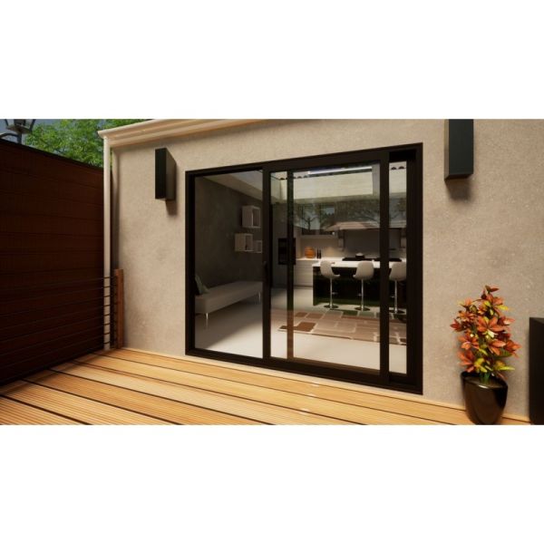 Aluminium Sliding Door Part Q Compliant - 2400mm Black - Left Hand Slide & Right Hand Fixed