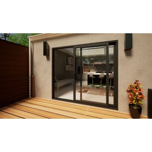 Aluminium Sliding Door Part Q Compliant - 2400mm Grey - Left Hand Slide & Right Hand Fixed