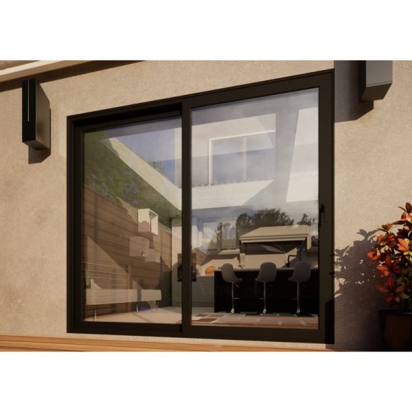 Aluminium Sliding Door Part Q Compliant - 2400mm Black - Right Hand Slide & Left Hand Fixed