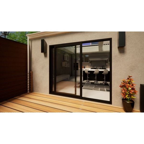 Aluminium Sliding Door Part Q Compliant - 2400mm Black - Right Hand Slide & Left Hand Fixed