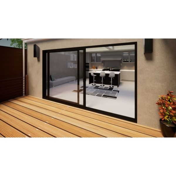 Aluminium Sliding Door Part Q Compliant - 3600mm Black - Right Hand Slide & Left Hand Fixed