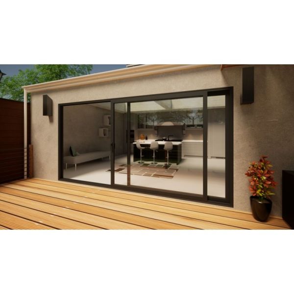 Aluminium Sliding Door Part Q Compliant - 4200mm Grey - Left Hand Slide & Right Hand Fixed