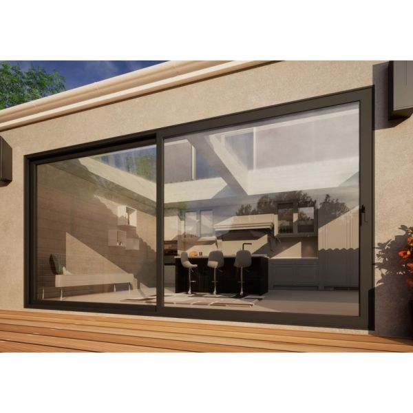 Aluminium Sliding Door Part Q Compliant - 4200mm Grey - Right Hand Slide & Left Hand Fixed