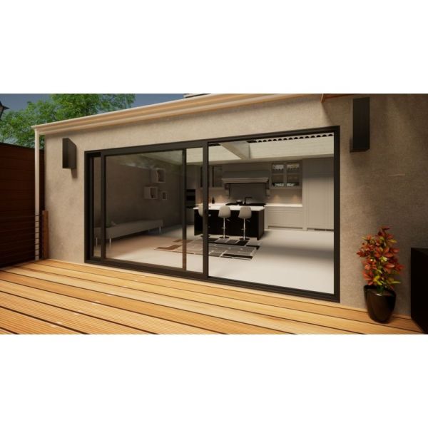 Aluminium Sliding Door Part Q Compliant - 4200mm Grey - Right Hand Slide & Left Hand Fixed