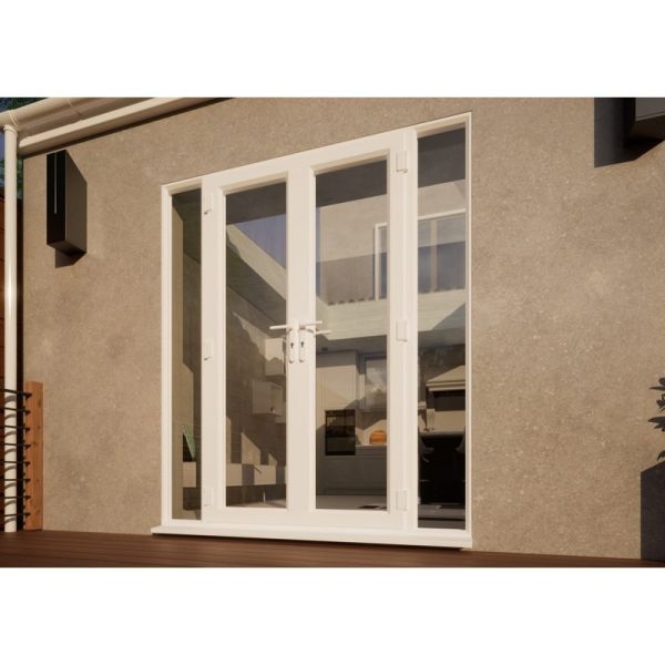 PVC French Door Part Q Compliant - 1200mm White Open Out - 2x 300mm Sidescreens