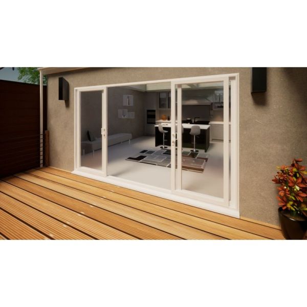 PVC Double Sliding Door Part Q Compliant - 3600mm White - 2x Sliding & 2x Fixed Doors