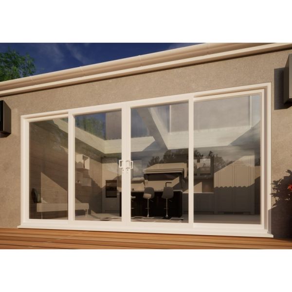 PVC Double Sliding Door - 4200mm White - 2x Sliding & 2x Fixed Doors