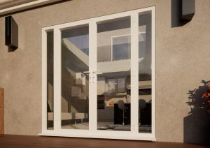 Aluminium French Door Part Q Compliant - 1500mm White Open Out - 2x 300mm Sidescreens