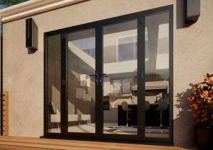 Aluminium French Door Part Q Compliant - 1500mm Anthracite Grey Open Out - 2x 450mm Sidescreens