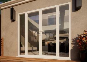 Aluminium French Door - 1500mm White Open Out - 2x 450mm Sidescreens