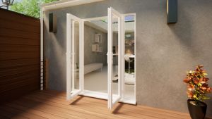 PVC French Door Part Q Compliant - 1200mm White Open Out - 2x 300mm Sidescreens