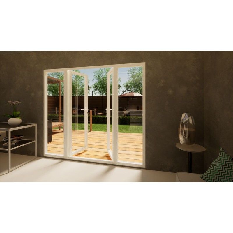 Aluminium French Door Part Q Compliant - 1200mm White Open Out - 2x 600mm Sidescreens
