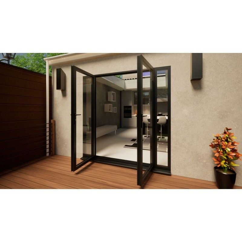 Aluminium French Door - 1500mm Anthracite Grey Open Out - 2x 300mm Sidescreens