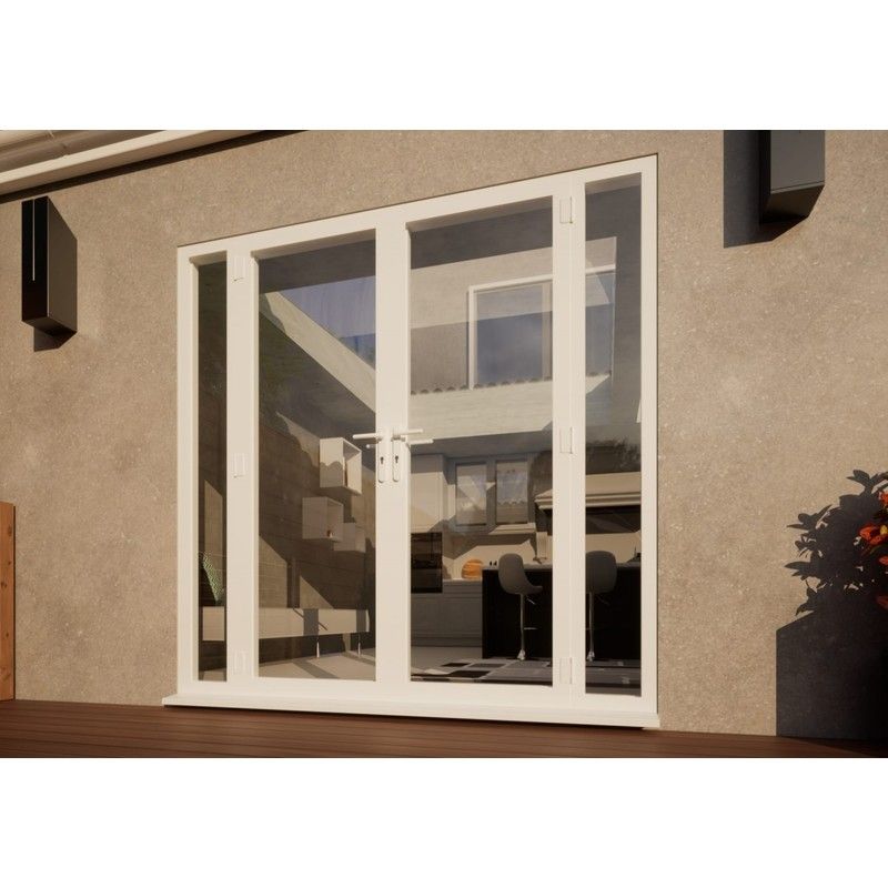 Aluminium French Door - 1500mm White Open Out - 2x 300mm Sidescreens