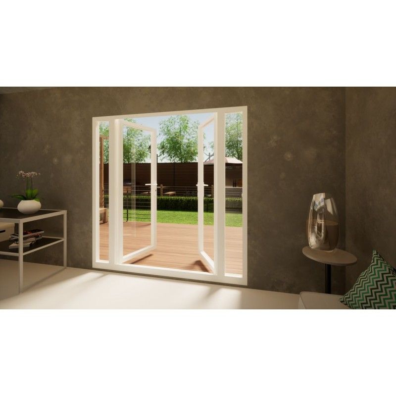Aluminium French Door - 1500mm White Open Out - 2x 300mm Sidescreens