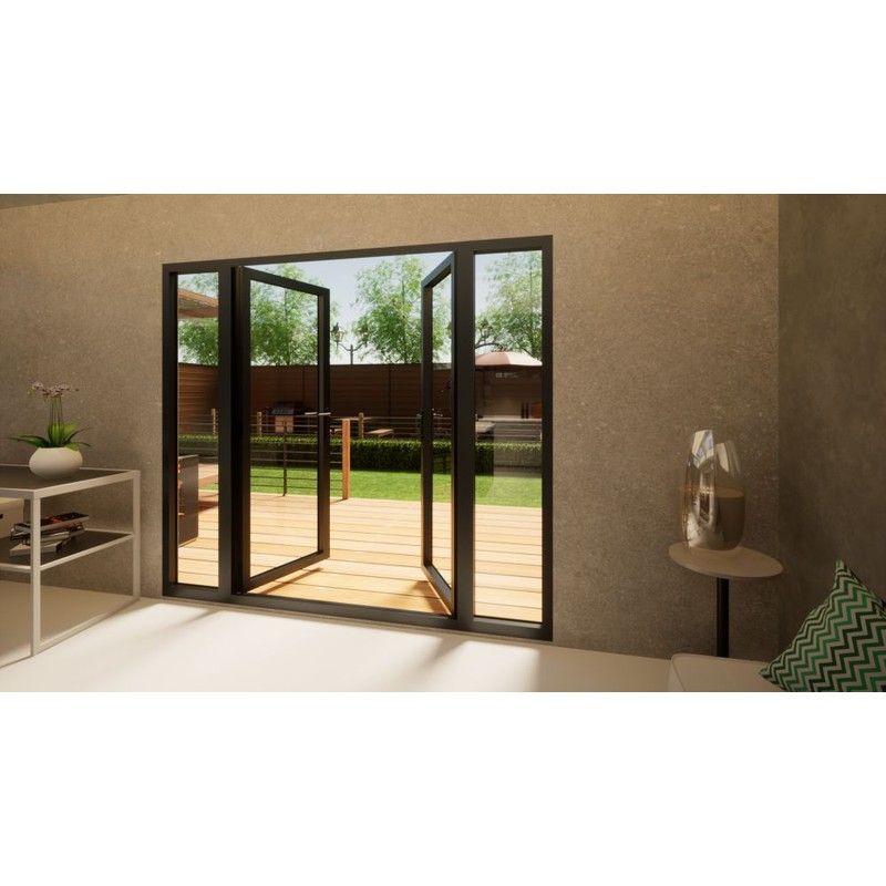Aluminium French Door Part Q Compliant - 1500mm Anthracite Grey Open Out - 2x 450mm Sidescreens