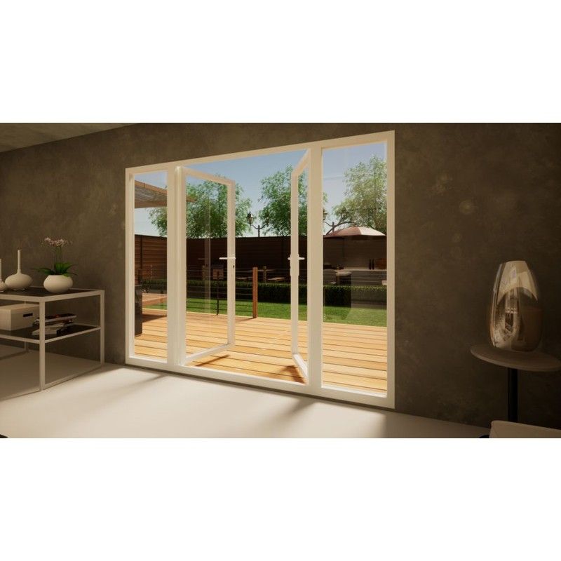 Aluminium French Door - 1500mm White Open Out - 2x 600mm Sidescreens