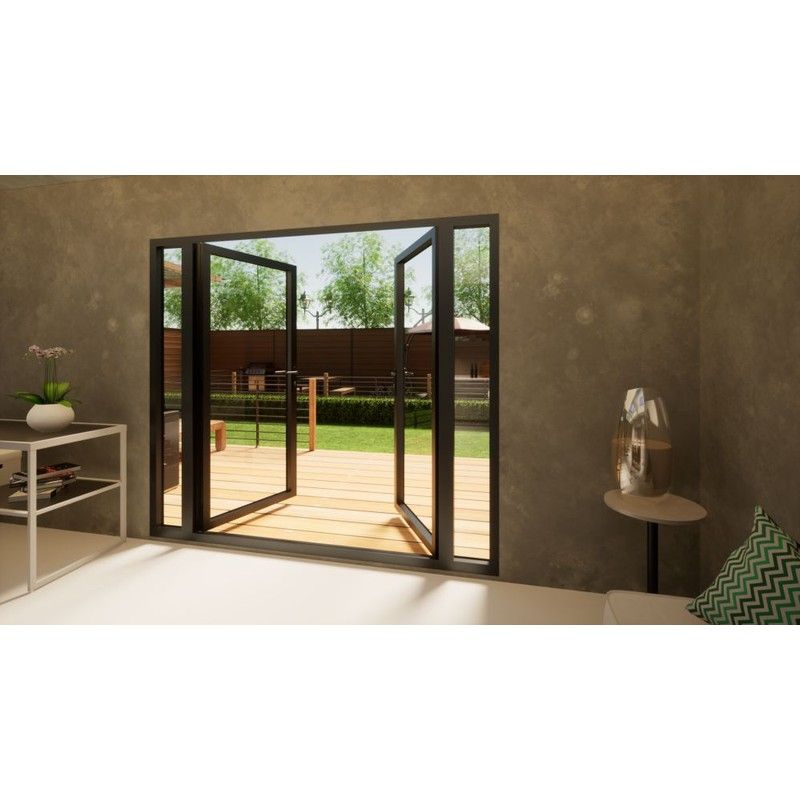 Aluminium French Door - 1800mm Anthracite Grey Open Out - 2x 300mm Sidescreens