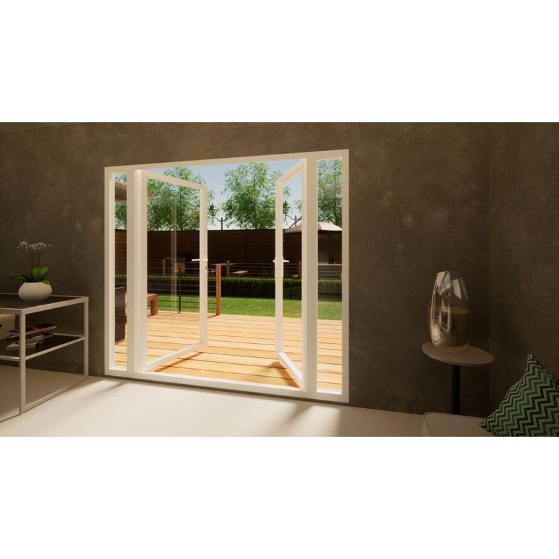 Aluminium French Door - 1800mm White Open Out - 2x 300mm Sidescreens