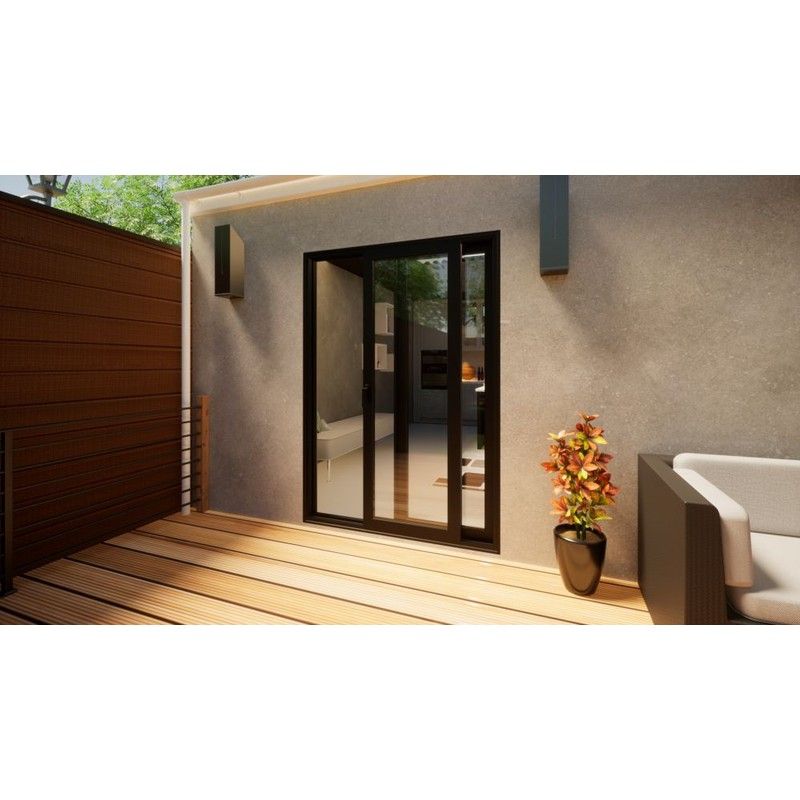 Aluminium Sliding Door Part Q Compliant - 1500mm Black - Left Hand Slide & Right Hand Fixed