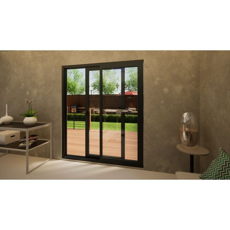 Aluminium Sliding Door Part Q Compliant - 1800mm Grey - Right Hand Slide & Left Hand Fixed