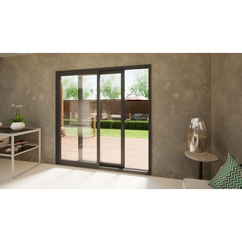 Aluminium Sliding Door Part Q Compliant - 2100mm Grey - Left Hand Slide & Right Hand Fixed