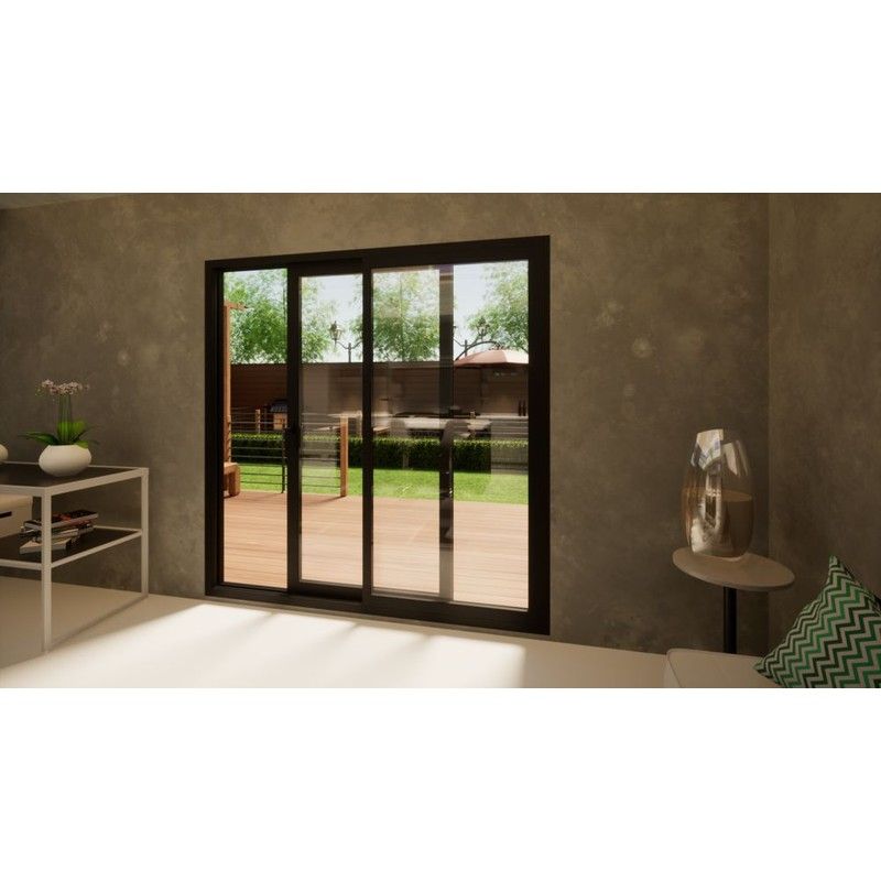 Aluminium Sliding Door - 2100mm Black - Right Hand Slide & Left Hand Fixed